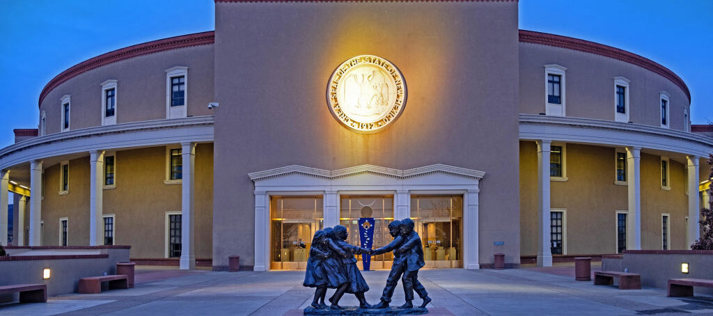 The state capital building of New Mexico in Santa Fe are built in a revival Pueblo Style